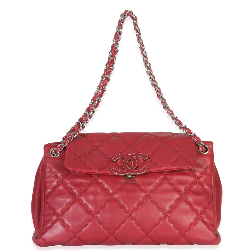 Red Quilted Lambskin Hampton Large Flap Bag
