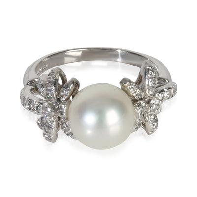 Platinum Pearl and Diamond Fireworks Ring