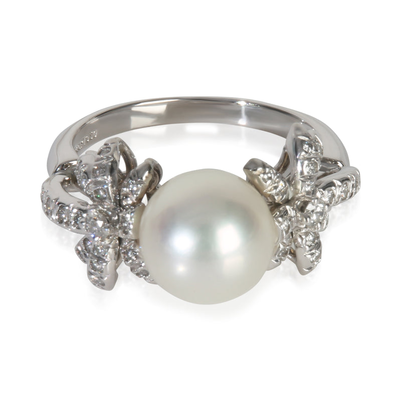 Platinum Pearl and Diamond Fireworks Ring