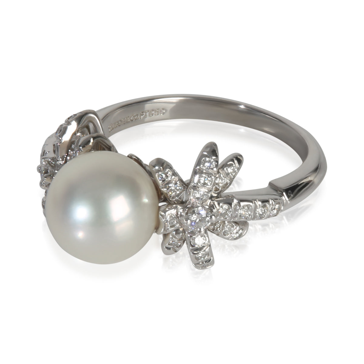 Platinum Pearl and Diamond Fireworks Ring