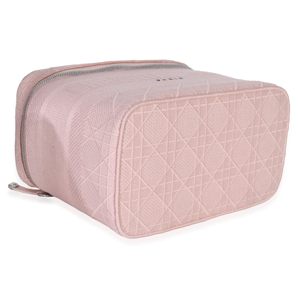 Christian Dior Pink Canvas Embroidered Cannage DiorTravel Vanity Case Handbag clasp
