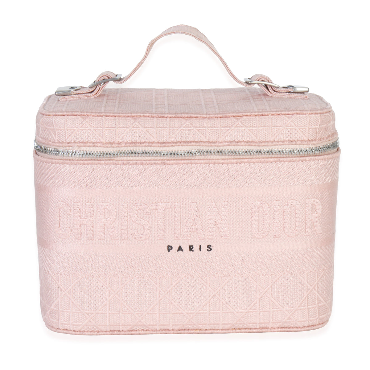 Christian Dior Pink Canvas Embroidered Cannage DiorTravel Vanity Case Handbag fv