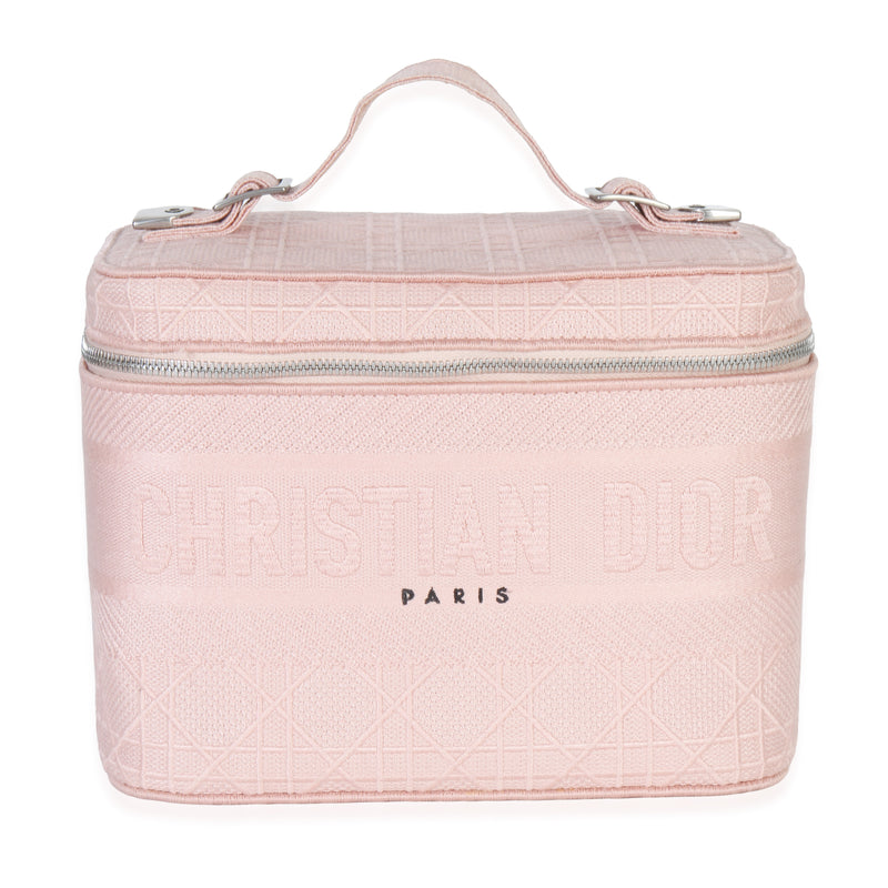 Christian Dior Pink Canvas Embroidered Cannage DiorTravel Vanity Case Handbag fv
