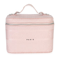 Christian Dior Pink Canvas Embroidered Cannage DiorTravel Vanity Case Handbag fv
