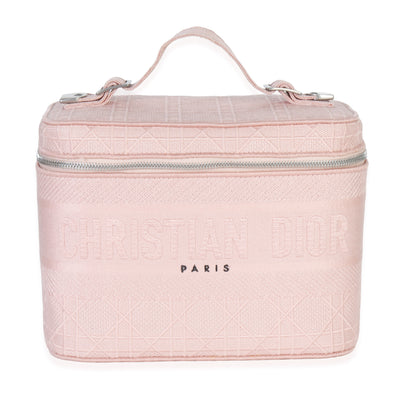 Christian Dior Pink Canvas Embroidered Cannage DiorTravel Vanity Case Handbag fv
