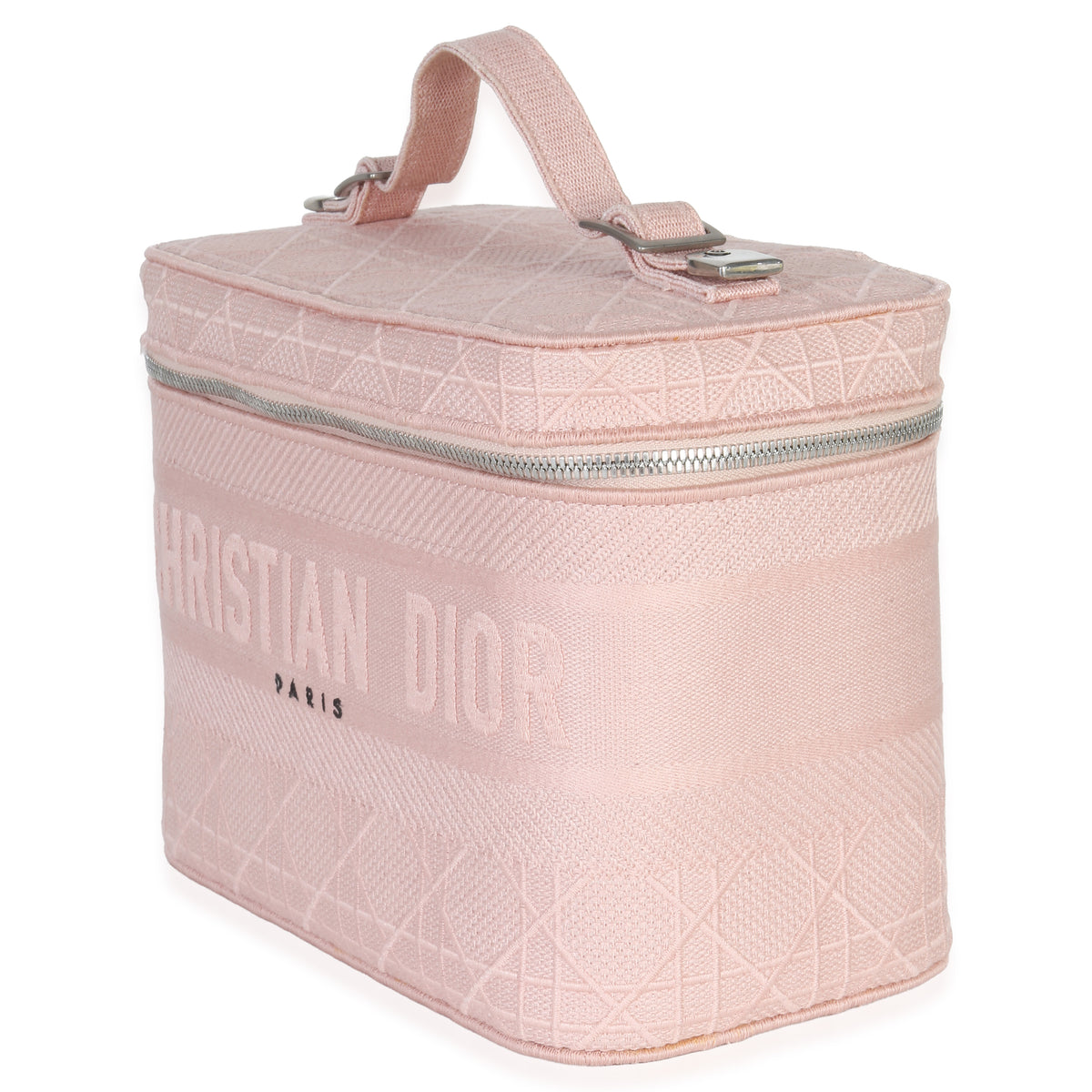 Christian Dior Pink Canvas Embroidered Cannage DiorTravel Vanity Case Handbag sv