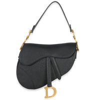 Black Grained Calfskin Medium Saddle Bag