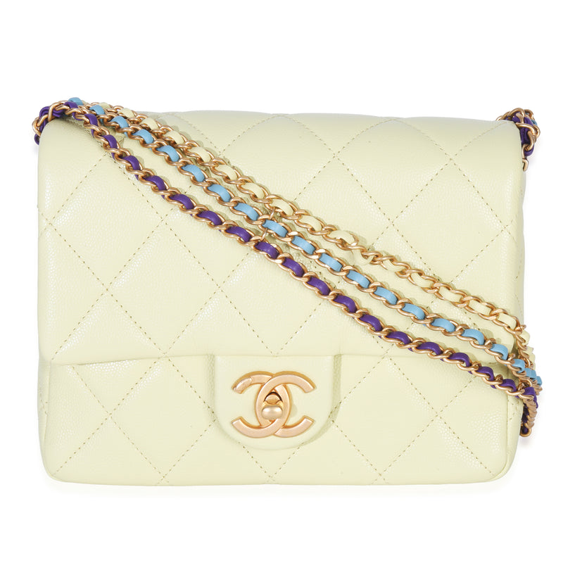 Mint Green Quilted Calfskin Multicolored Chain Mini Square Flap Bag