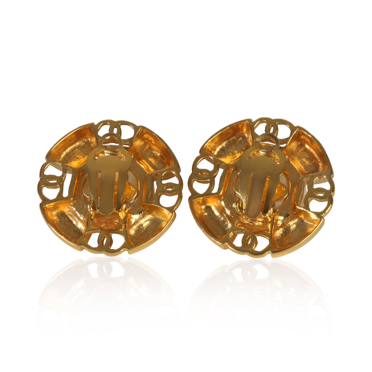Gold-Plated  Vintage Faux Pearl Button Earrings
