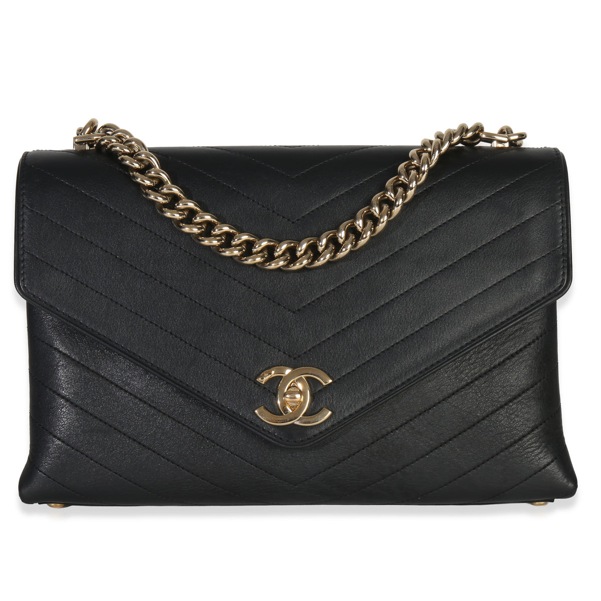Chanel Black Coco Chevron Lambskin Envelope Flap Bag Handbag id