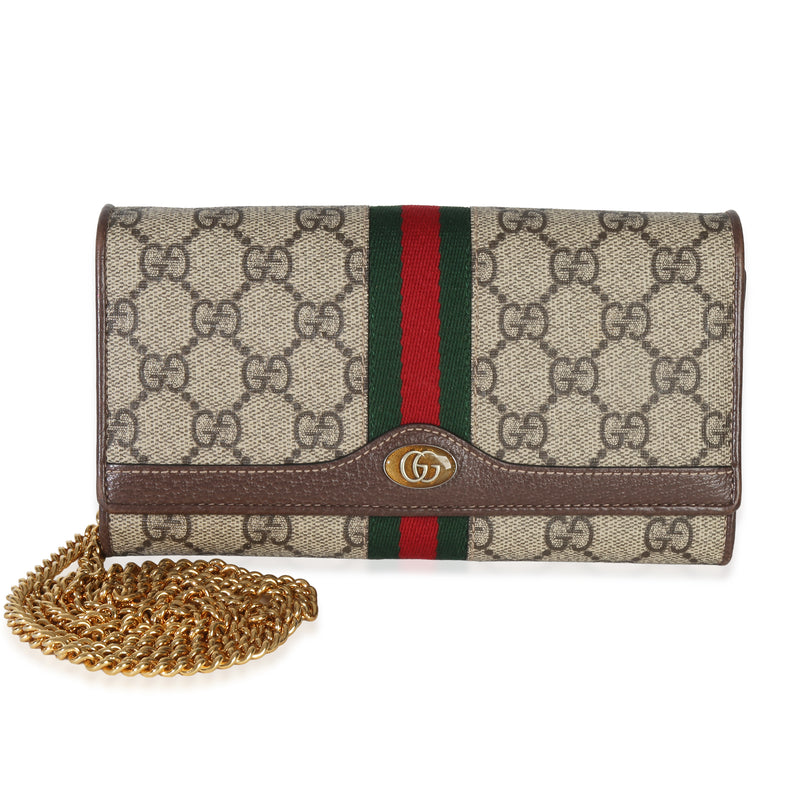 Gucci Beige GG Supreme Canvas Ophidia Wallet On Chain Handbag fv
