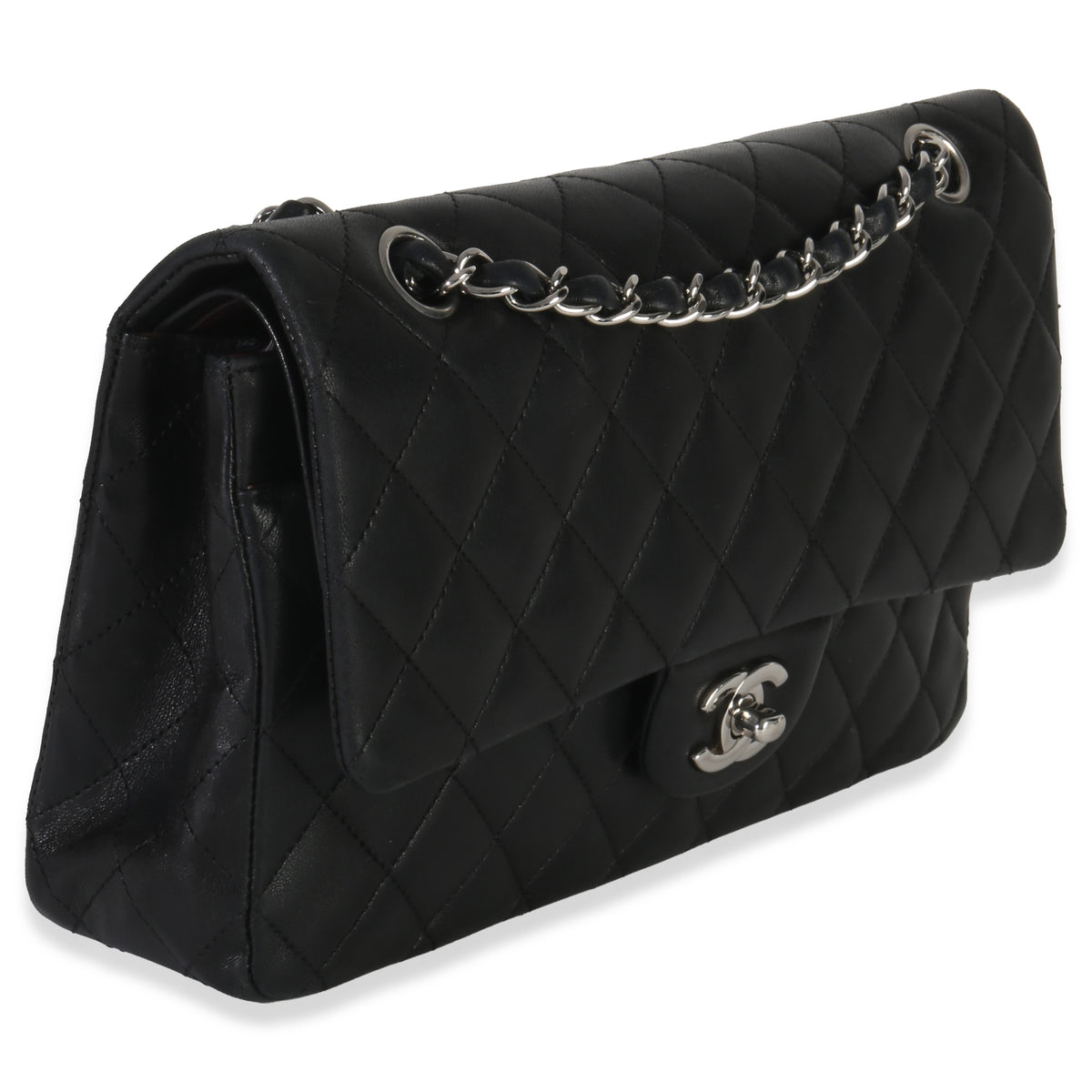 Chanel Black Quilted Lambskin Medium Classic Double Flap Bag Handbag pv