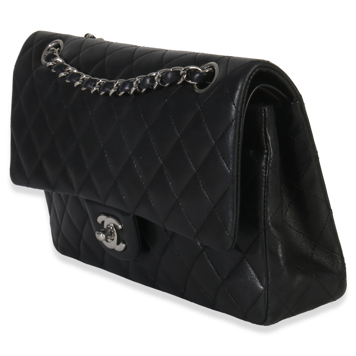 Chanel Black Quilted Lambskin Medium Classic Double Flap Bag Handbag sv