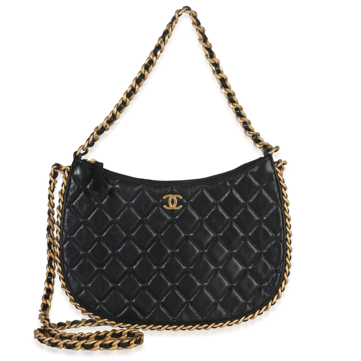 Black Quilted Lambskin Chain Around Hobo