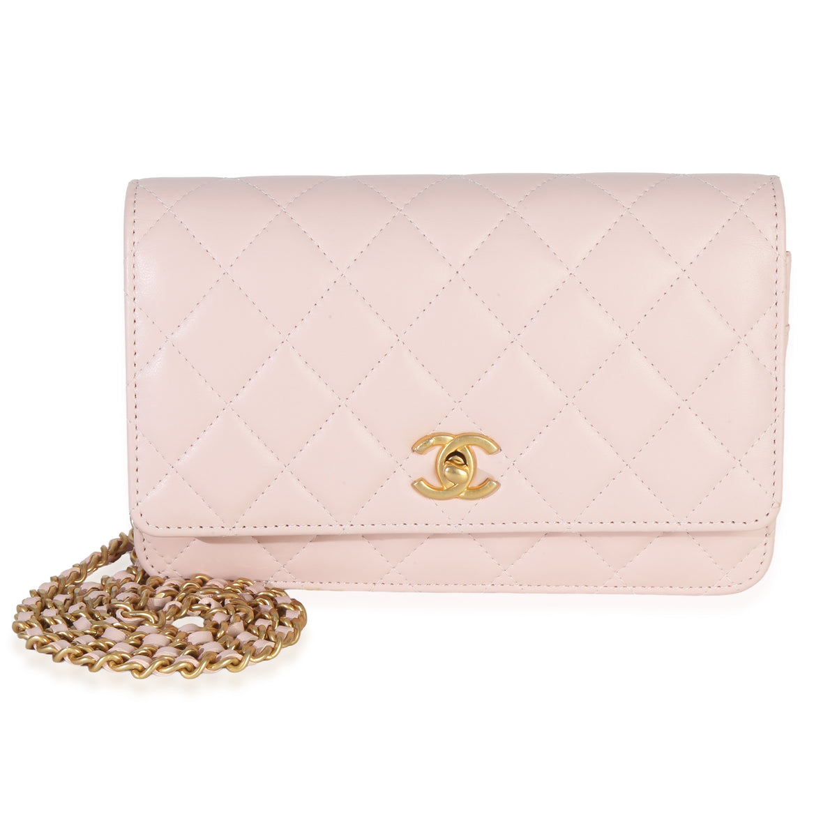 Chanel Pink Quilted Lambskin CC Pearl Crush Wallet On Chain Handbag fv