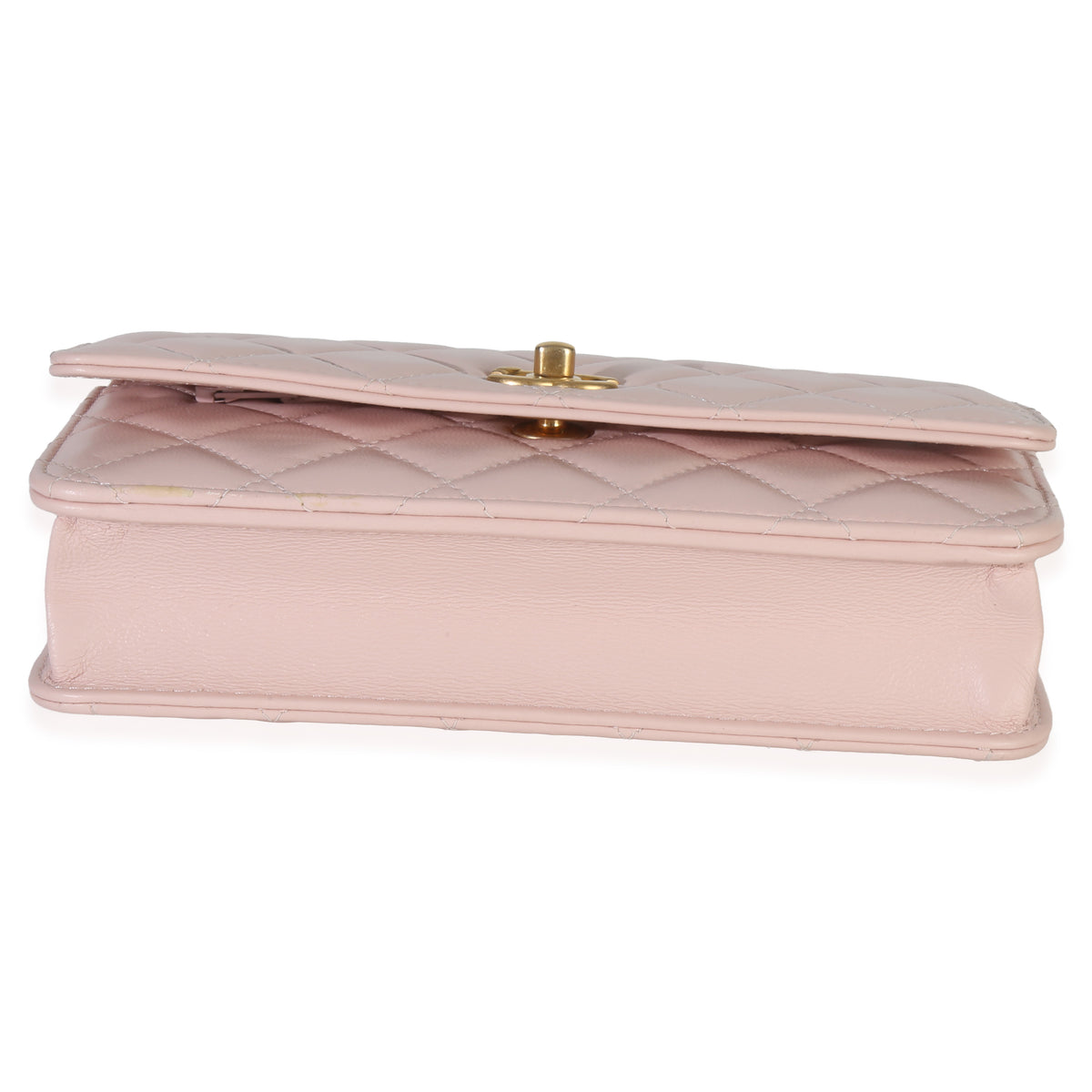 Chanel Pink Quilted Lambskin CC Pearl Crush Wallet On Chain Handbag stamp