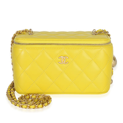 Chanel Yellow Quilted Lambskin Pearl Crush Vanity With Chain Handbag id