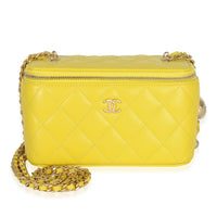 Chanel Yellow Quilted Lambskin Pearl Crush Vanity With Chain Handbag id