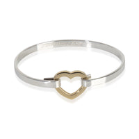 Yellow Gold & Sterling Silver  Heart Bangle Bracelet