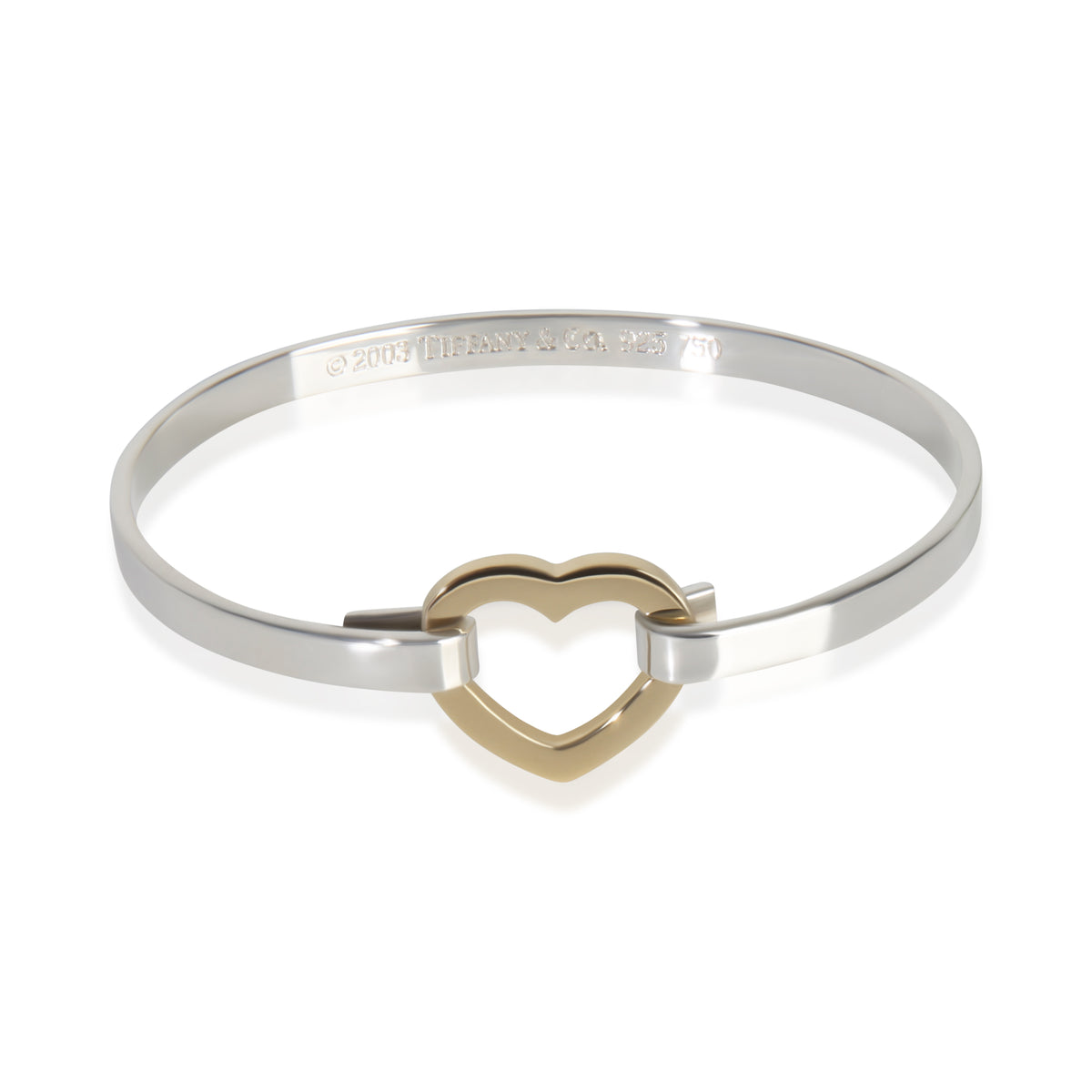 Yellow Gold & Sterling Silver  Heart Bangle Bracelet