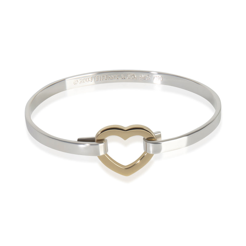 Yellow Gold & Sterling Silver  Heart Bangle Bracelet