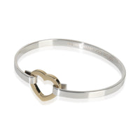 Yellow Gold & Sterling Silver  Heart Bangle Bracelet