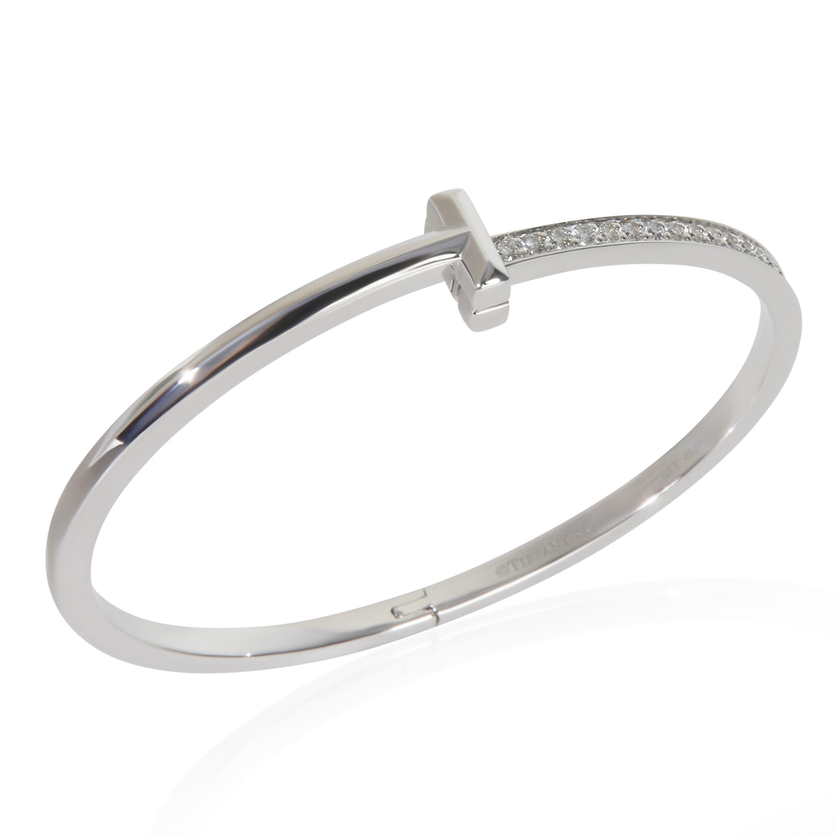 Tiffany & Co. White Gold Diamond Tiffany T T1 Narrow Hinged Bracelet bv