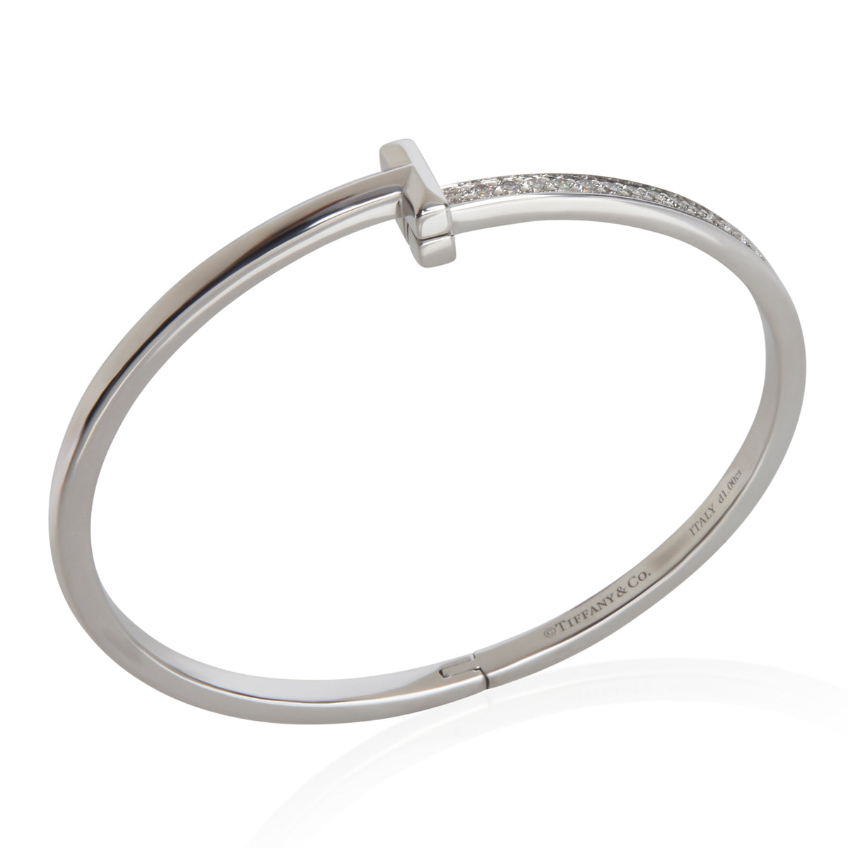 Tiffany & Co. White Gold Diamond Tiffany T T1 Narrow Hinged Bracelet av