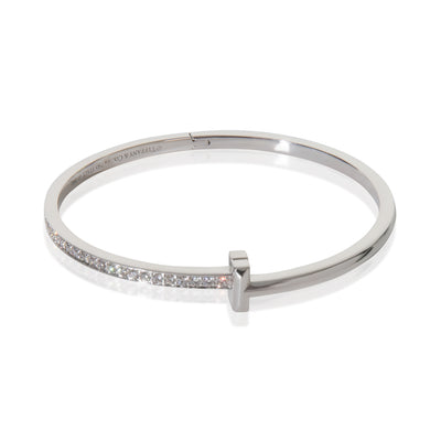 White Gold Diamond Tiffany T T1 Narrow Hinged Bracelet