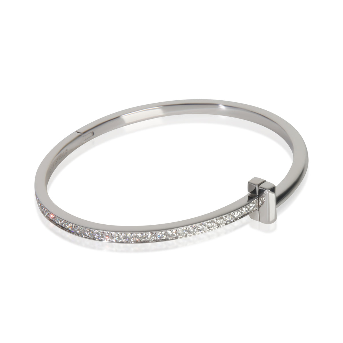 White Gold Diamond Tiffany T T1 Narrow Hinged Bracelet