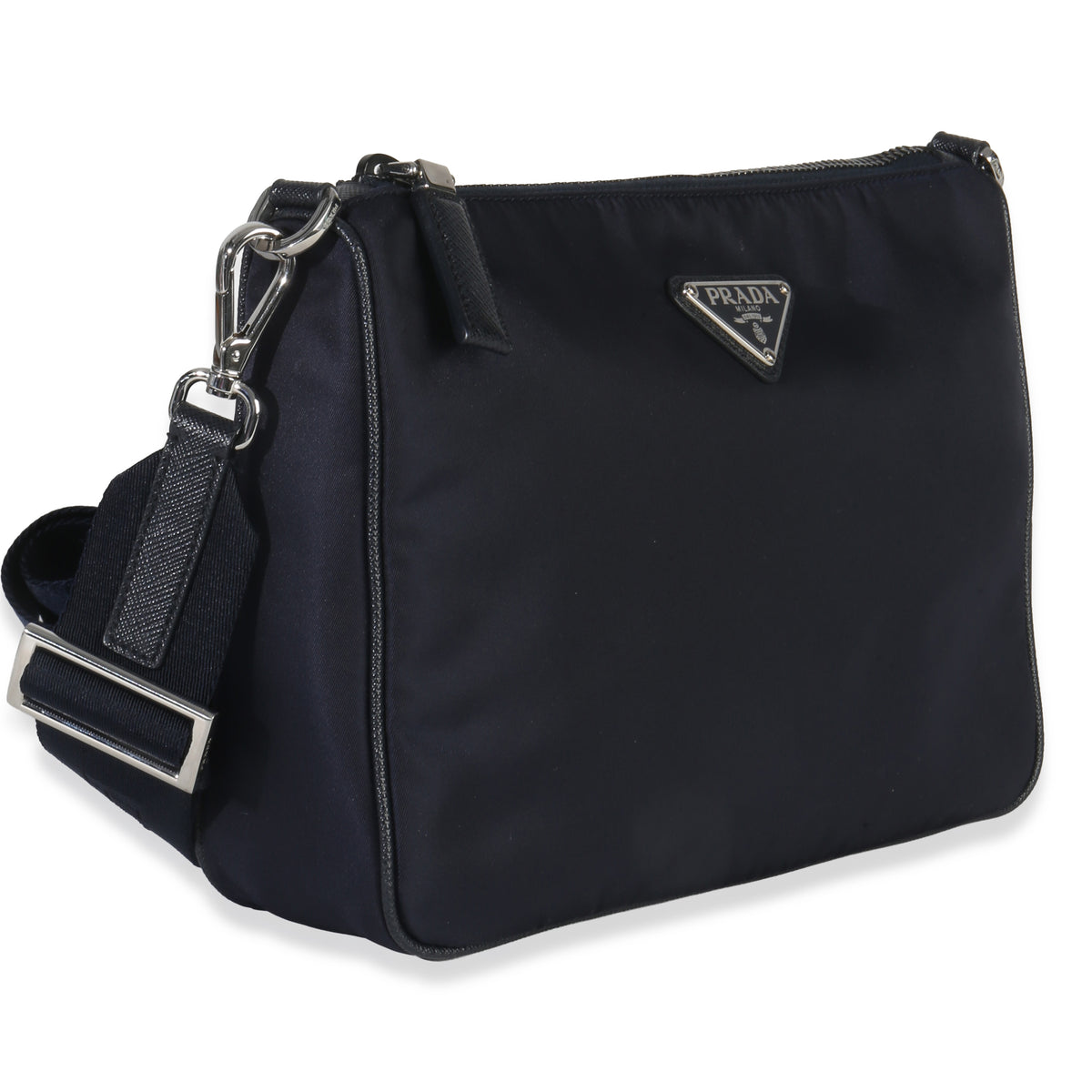 Prada Navy Re Nylon & Saffiano Leather Trim Shoulder Bag Handbag bv