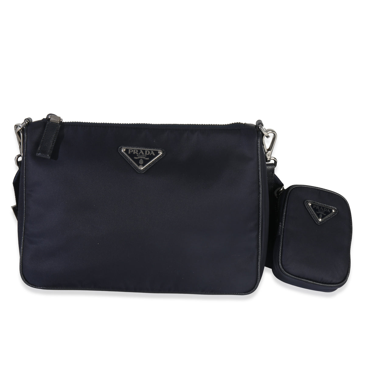 Prada Navy Re Nylon & Saffiano Leather Trim Shoulder Bag Handbag fv