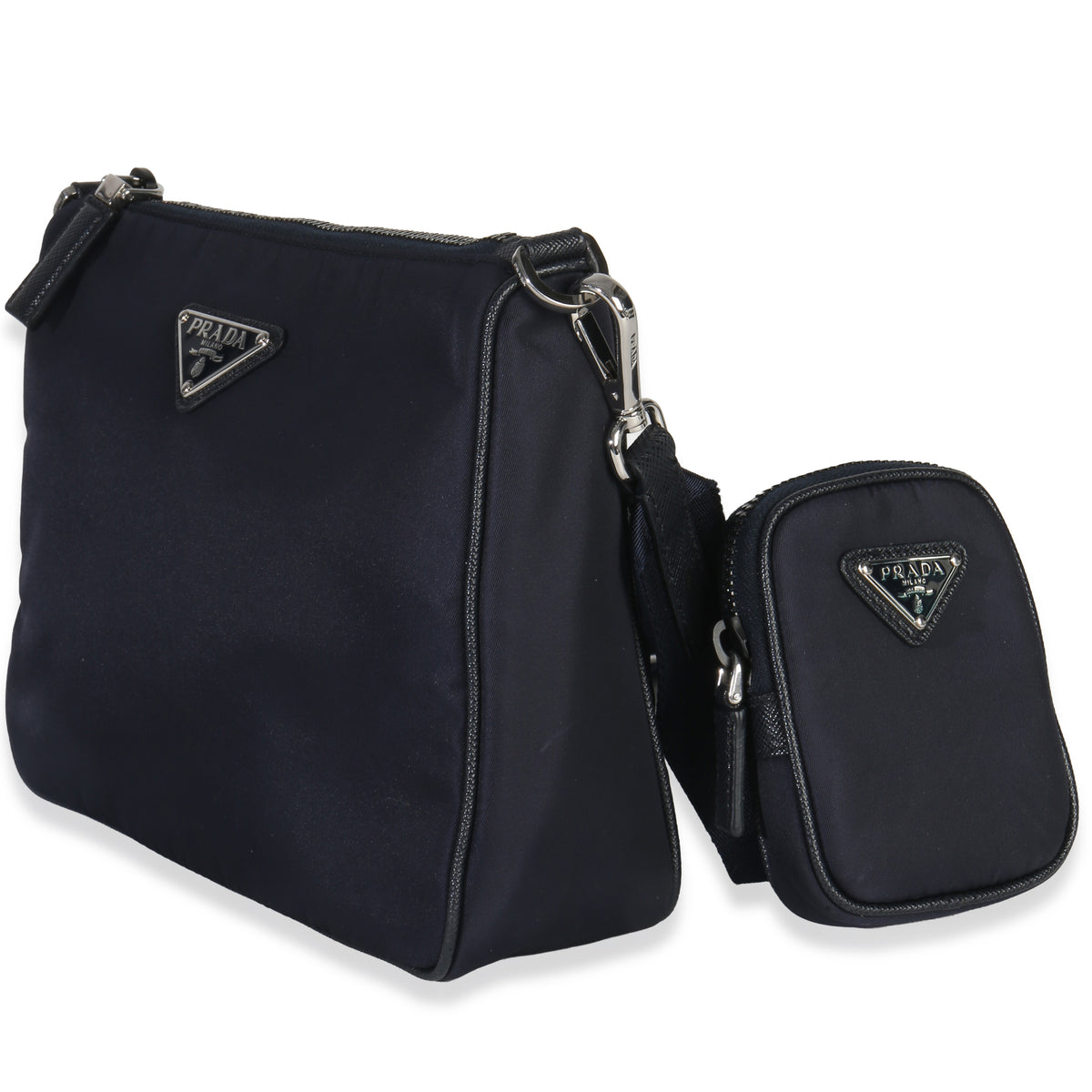 Prada Navy Re Nylon & Saffiano Leather Trim Shoulder Bag Handbag pv