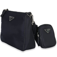Prada Navy Re Nylon & Saffiano Leather Trim Shoulder Bag Handbag pv