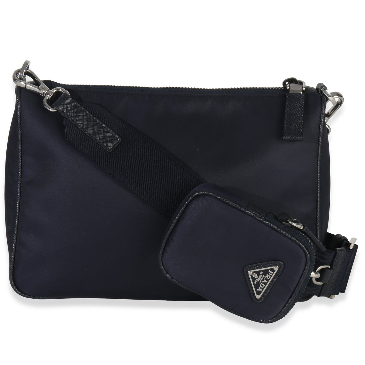 Prada Navy Re Nylon & Saffiano Leather Trim Shoulder Bag Handbag stamp