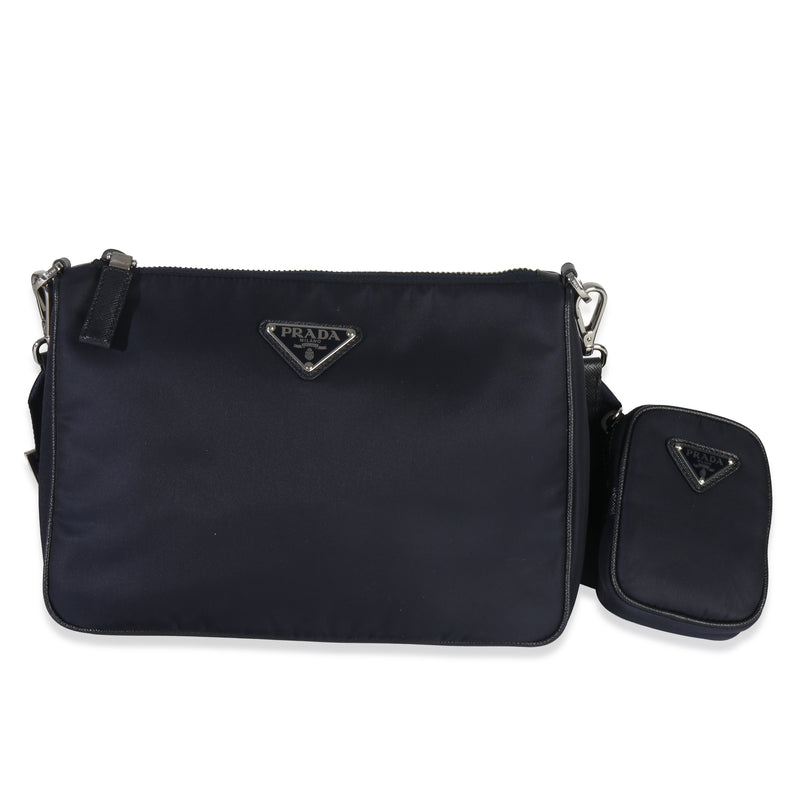 Navy Re-Nylon & Saffiano Leather Trim Shoulder Bag
