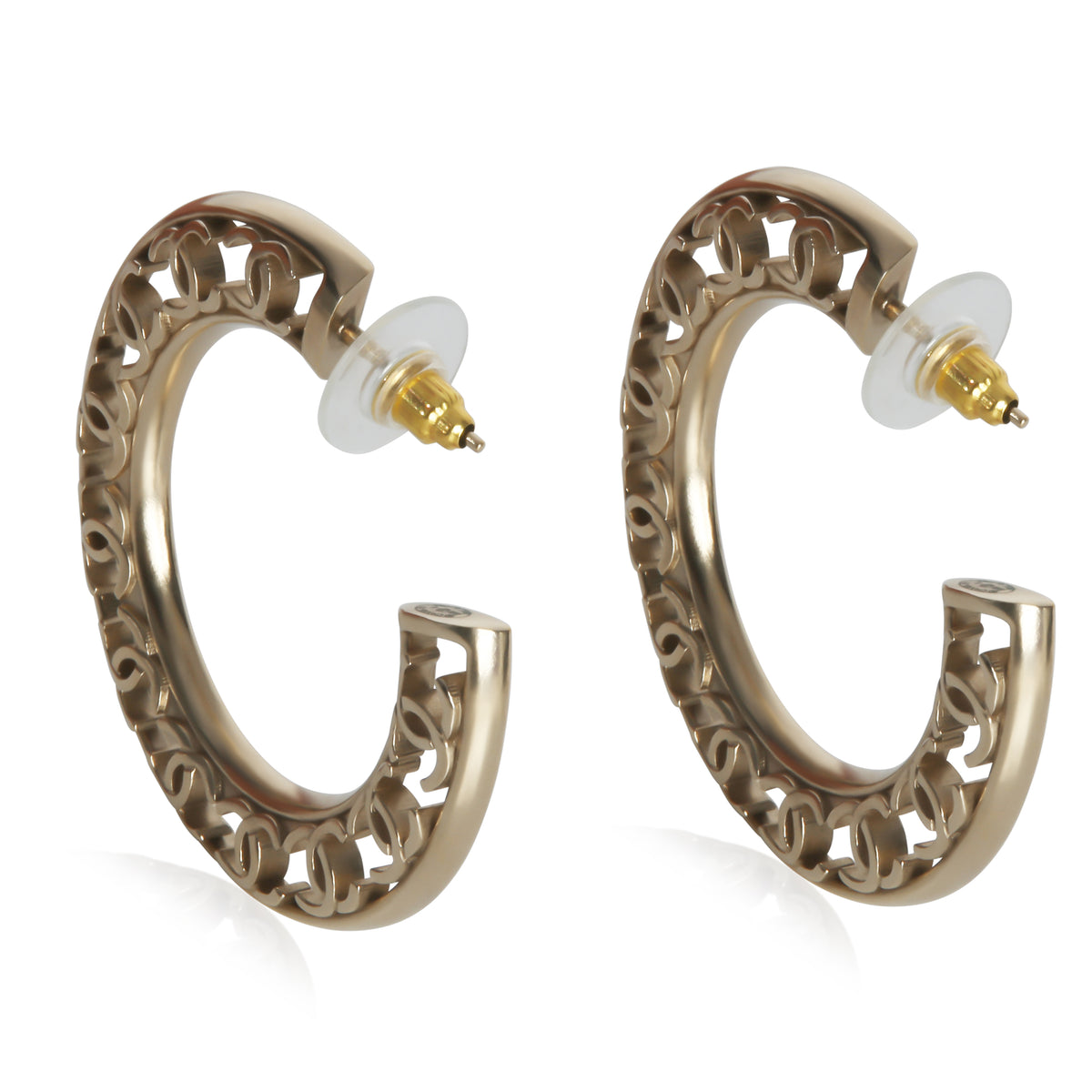 Chanel Gold Plated  2019 Large CC Hoop Earrings pv