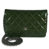 Chanel Green Quilted Patent Classic Wallet on Chain Handbag id