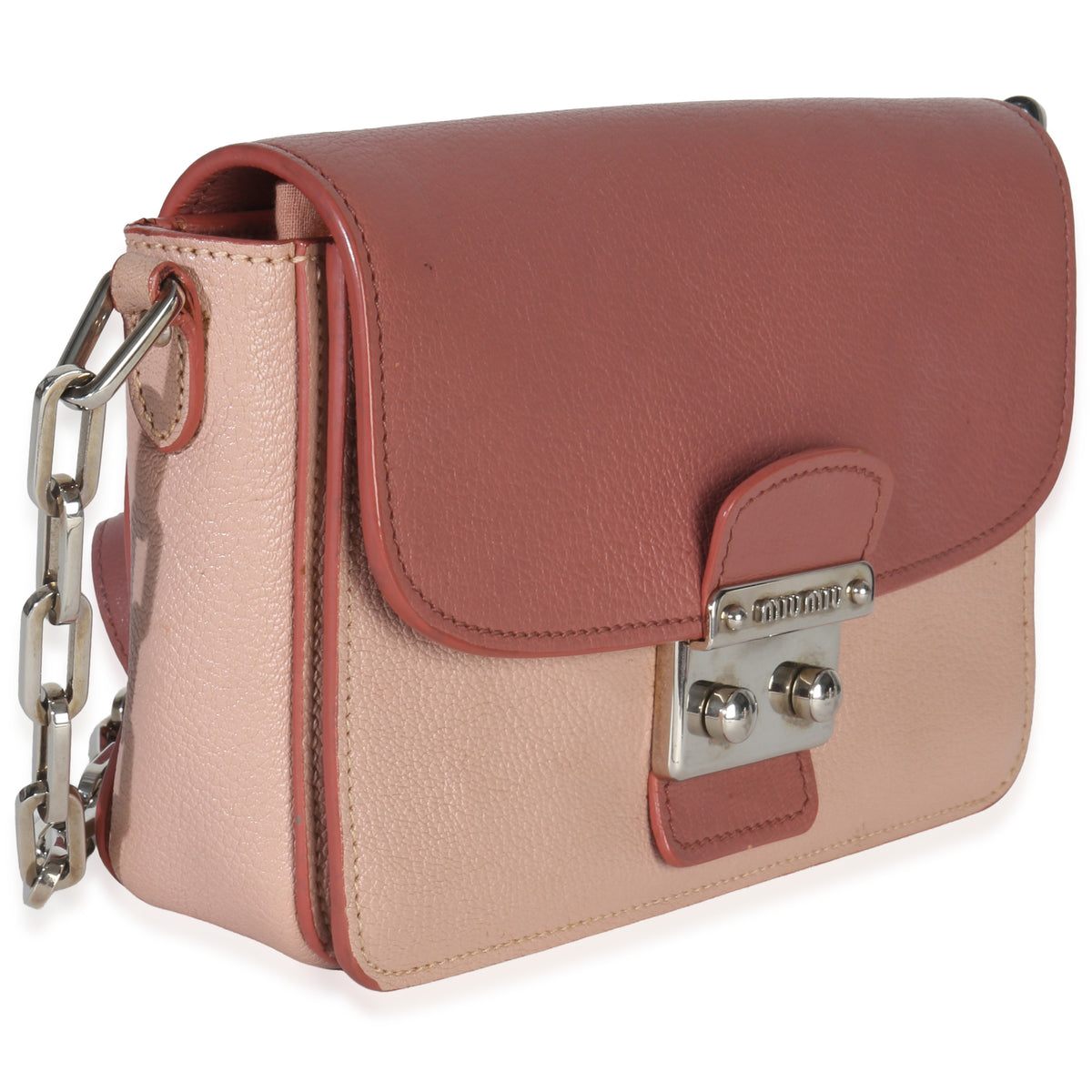 Miu Miu Pink Bicolore Goatskin Madras Chain Shoulder Bag Handbag pv