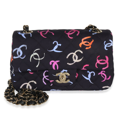 Navy Blue Printed Fabric Quilted Multicolor CC Mini Rectangular Flap Bag