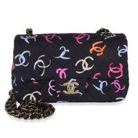 Navy Blue Printed Fabric Quilted Multicolor CC Mini Rectangular Flap Bag