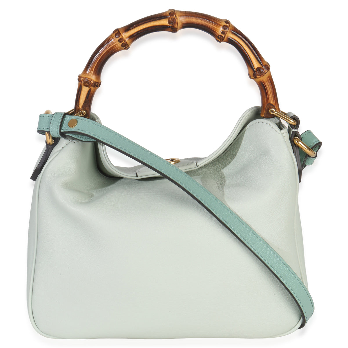 Gucci Mint Green Calfskin Bamboo Small Diana Shoulder Bag Handbag stamp