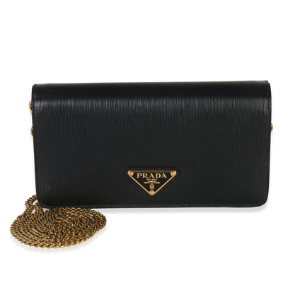Prada Black Vitello Move Wallet On Chain Handbag fv