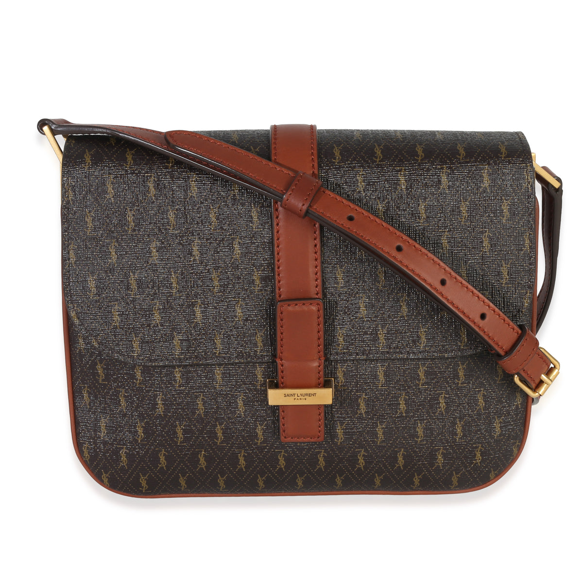 Saint Laurent Brown Canvas Le Monogramme Small Sac Besace Shoulder Bag Handbag fv