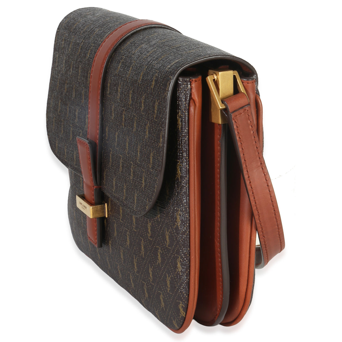 Saint Laurent Brown Canvas Le Monogramme Small Sac Besace Shoulder Bag Handbag sv
