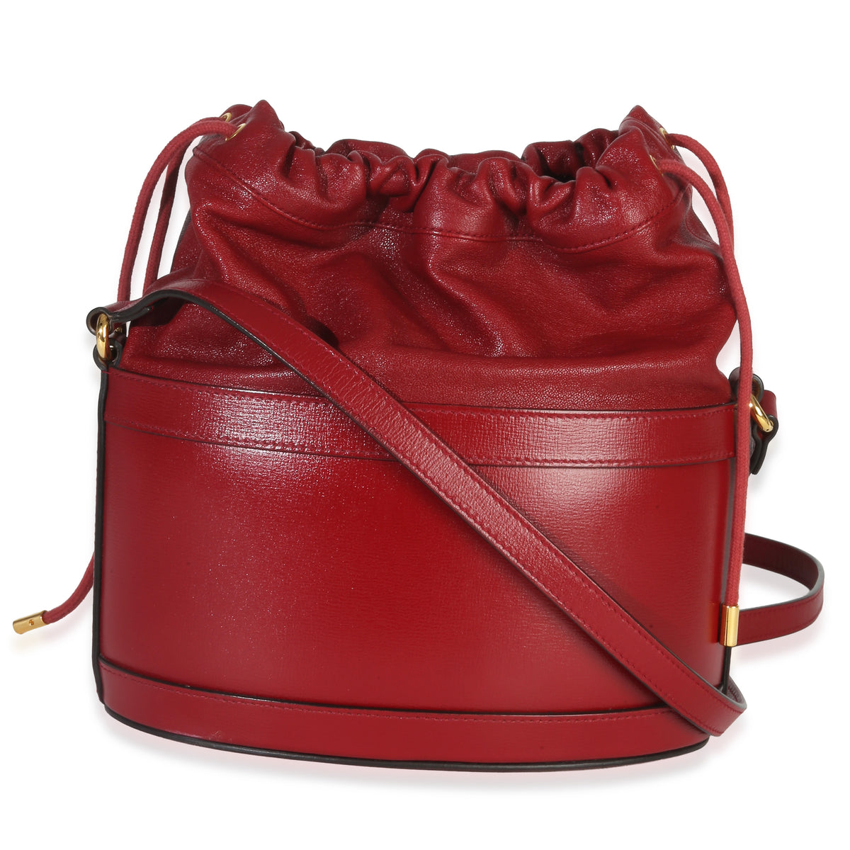 Gucci Red Calfskin Horsebit 1955 Drawstring Bucket Bag Handbag bv