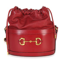 Gucci Red Calfskin Horsebit 1955 Drawstring Bucket Bag Handbag fv