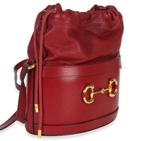 Gucci Red Calfskin Horsebit 1955 Drawstring Bucket Bag Handbag pv