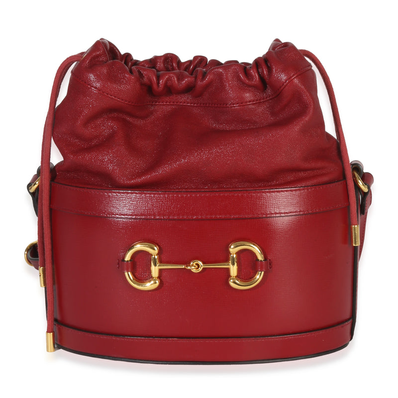 Red Calfskin Horsebit 1955 Drawstring Bucket Bag