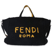 Fendi Yellow Black Wool Logo Tote Handbag fv